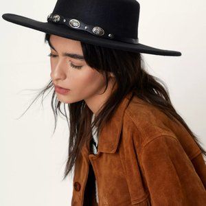 Fedora Flat Brim Hat With Western Stud Trimming